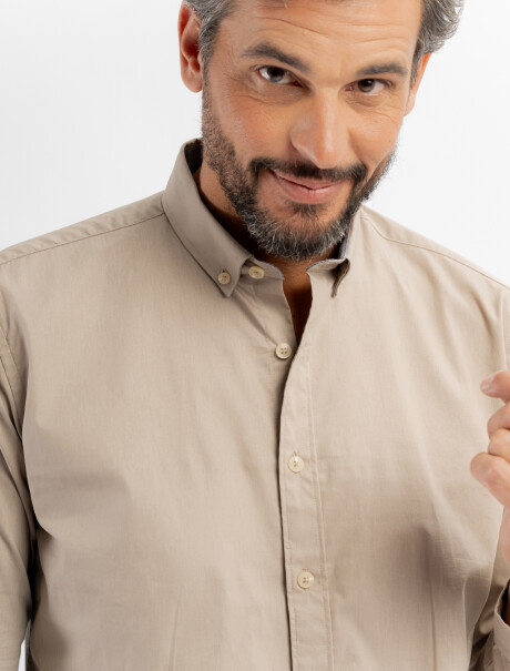 Camisa m/l algodon lisa beige