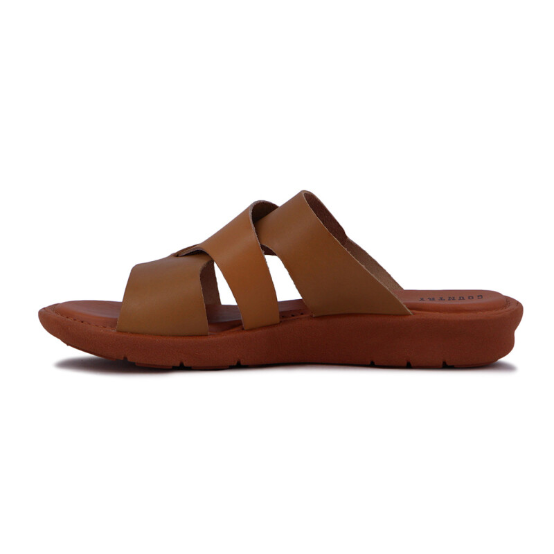 Sandalia Casual De Cuero Mujer Country Tira Ancha Nuez-ambar