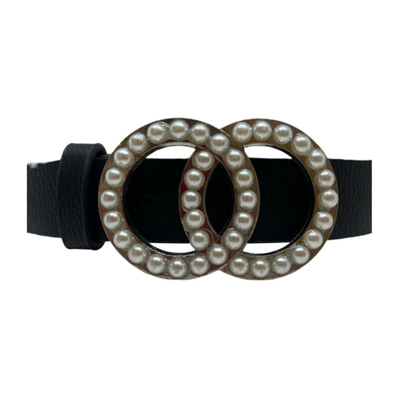 Cinto Negro Hebilla Doble De Perlas BFL CINTURON 56511