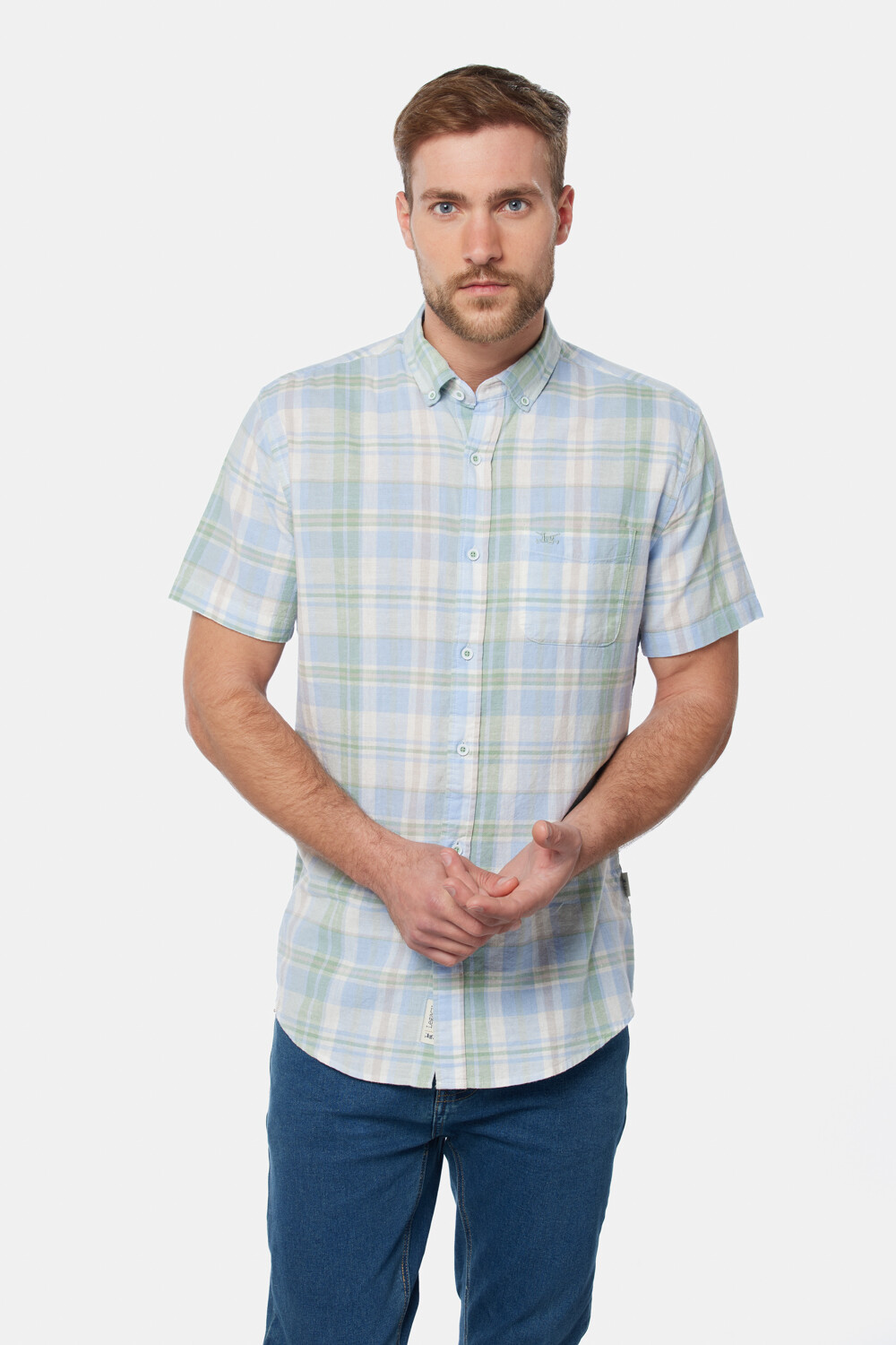 CAMISA DE LINO A CUADROS Azul