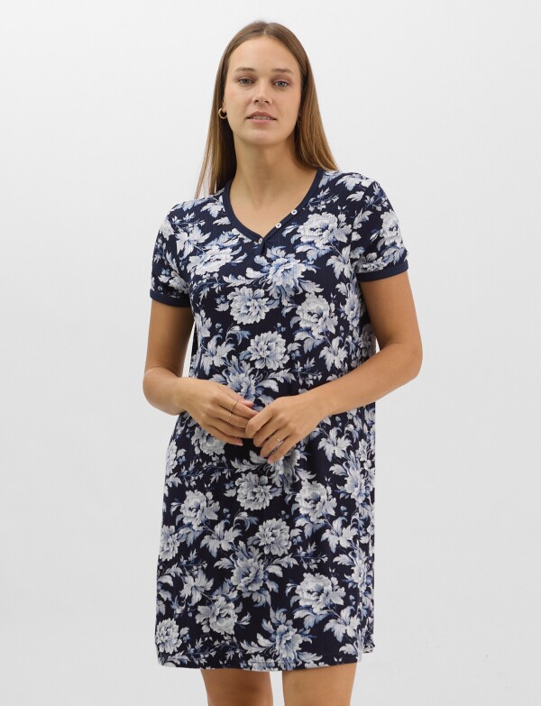 Camisón Con Textura Acanalada AZUL/MULTI