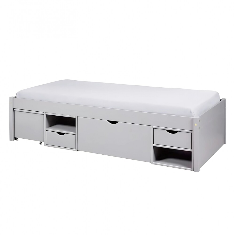 Cama Madera Maciza Con Cajones - 1 plaza - Linea charme Gris