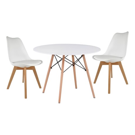Juego de comedor Con Mesa Circular de 80 cm + 2 sillas Eames Acolchonadas Blanco