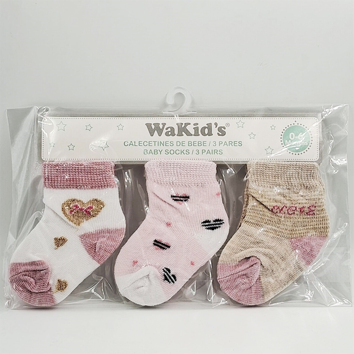 Medias para bebé pack x3 - Rosa/beige brillos 0-6m 