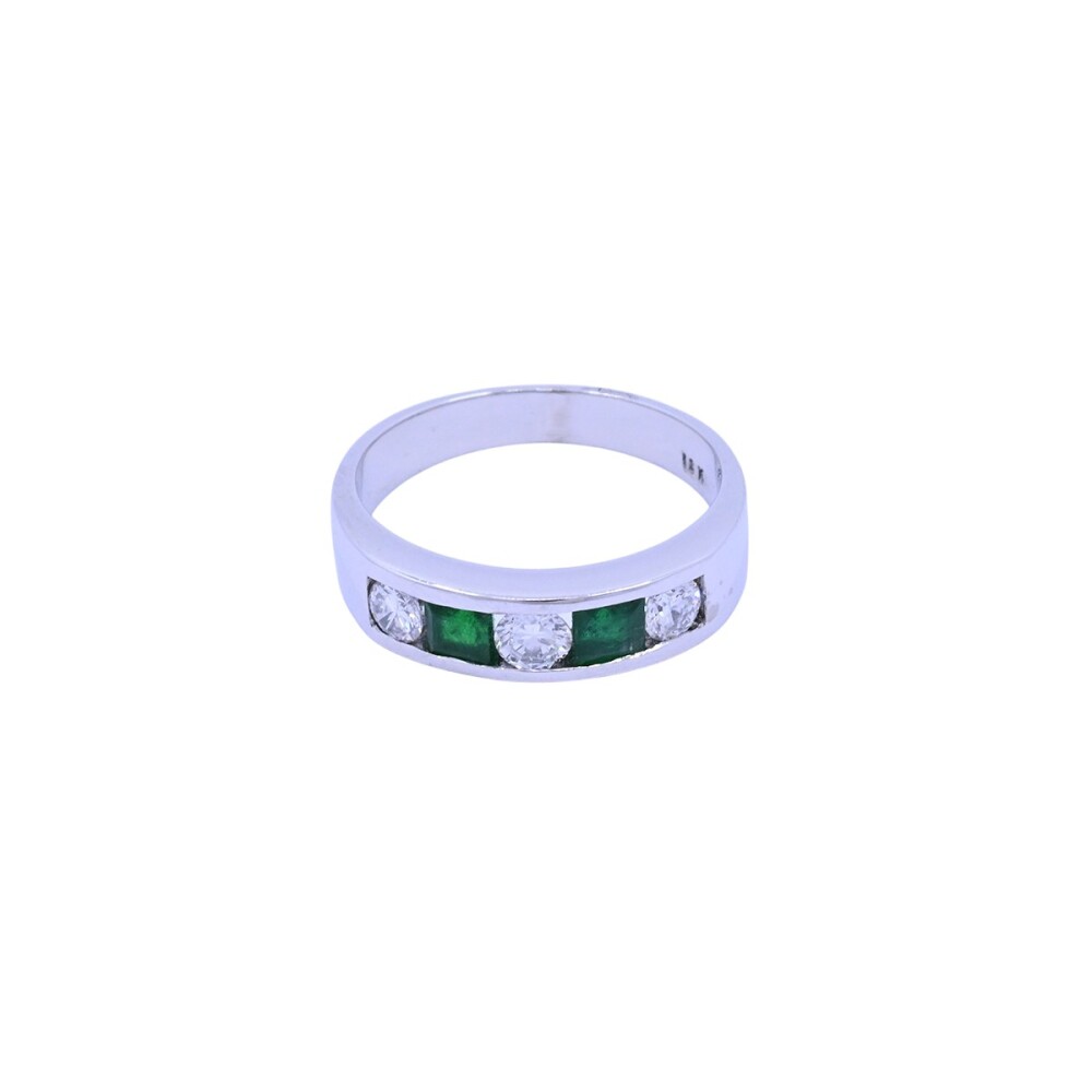 Anillo medio sin fin oro 18k blanco engarce carril con esmeraldas y brillantes Anillo medio sin fin oro 18k blanco engarce carril con esmeraldas y brillantes