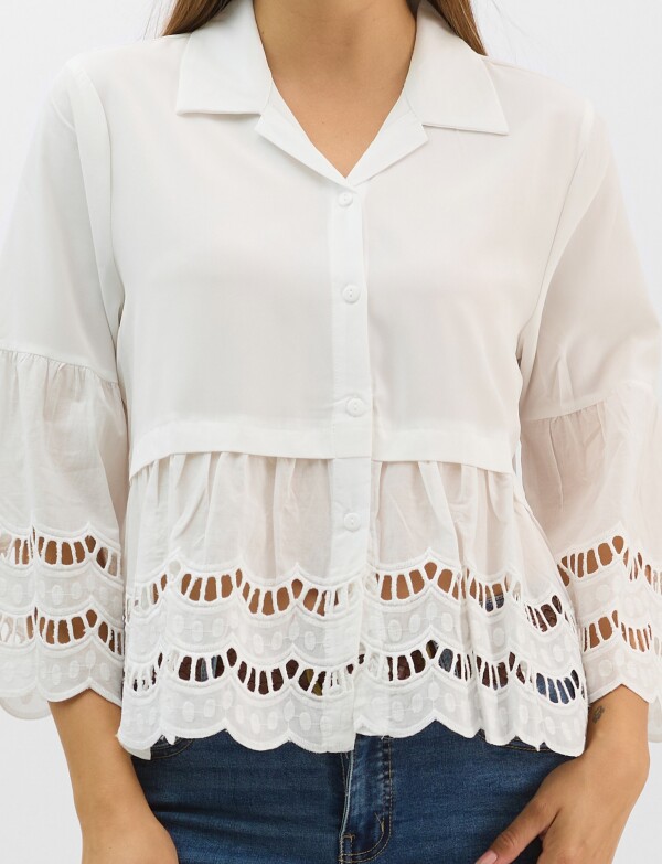 Camisa Con Mangas De Bordado Suizo BLANCO