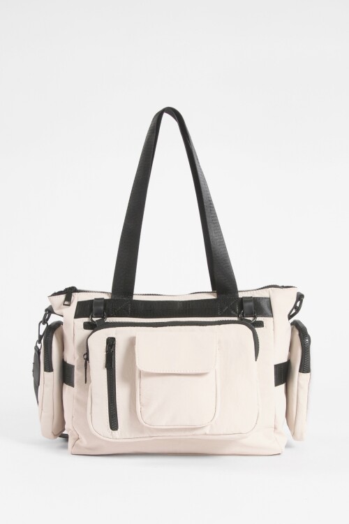 Cartera con bolsillo removible y correa regulable beige