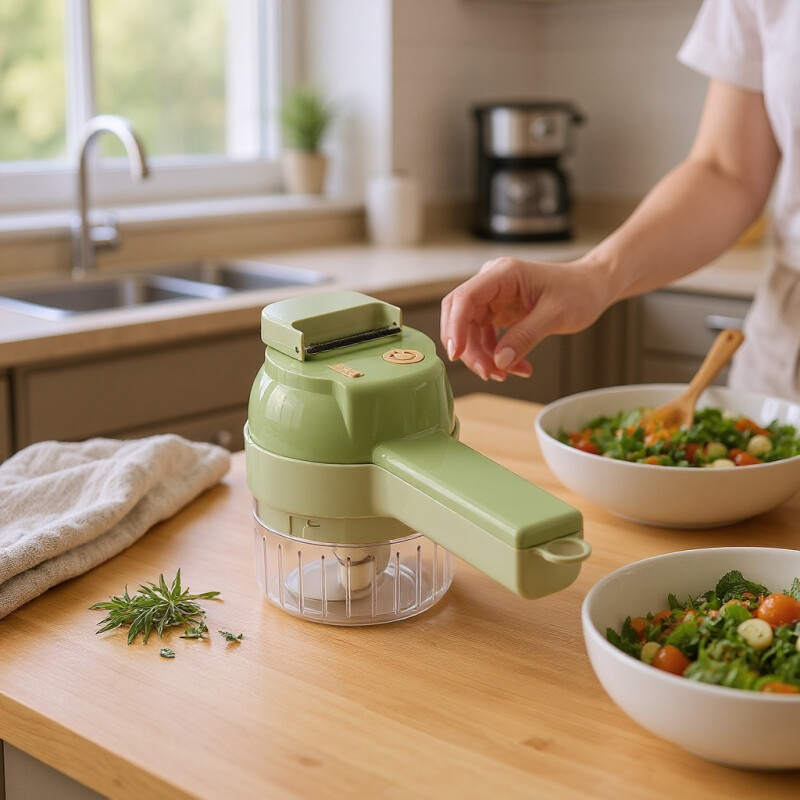 Mandolina Eléctrica Procesadora Verduras 3 En 1 Usb Picador Verde