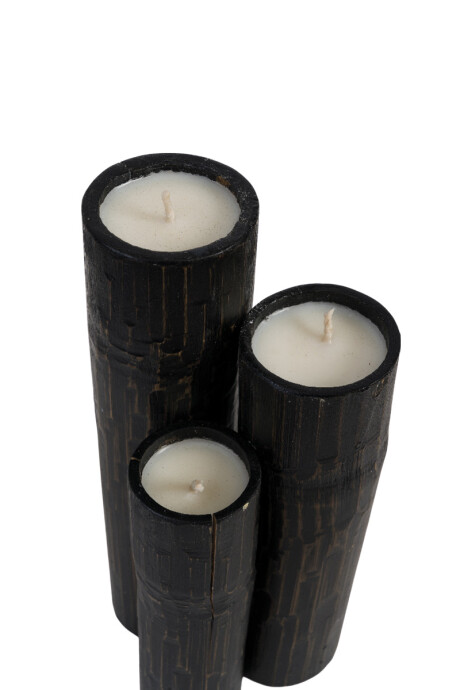 VELAS Y CANDELABROS SET 3 VELAS BAMBÚ BLACK 20/25/30H CM