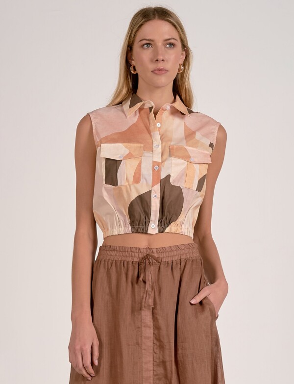 Top Camisero Estampado Con Cintura Elastizada MULTI/ANARANJADO