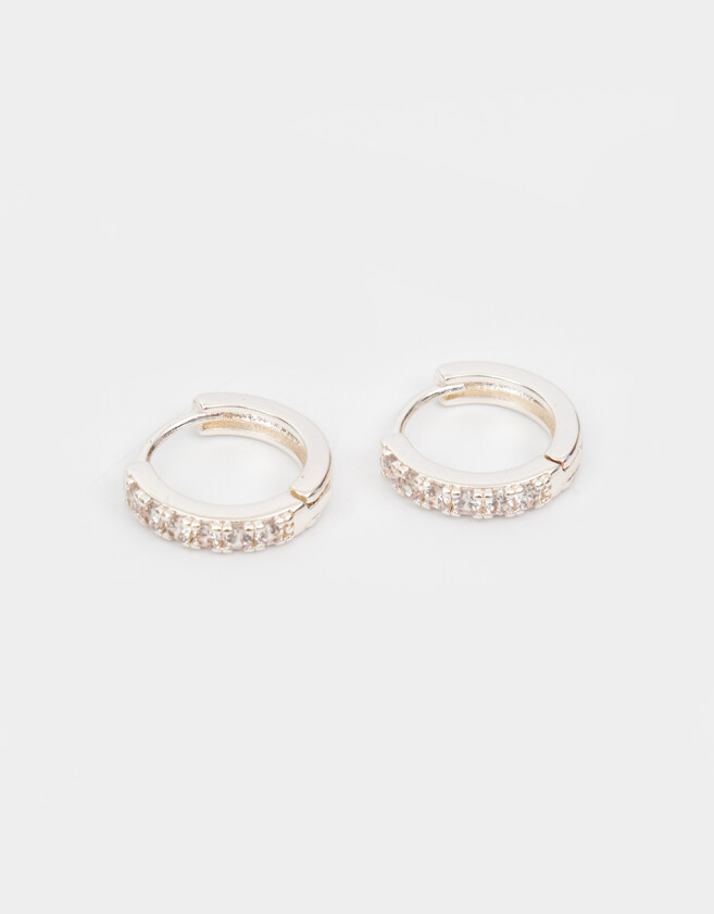 Aros Argollas Con cubic zirconia Aros Con Cubic Zirconia Bañados En Plata - Plateado