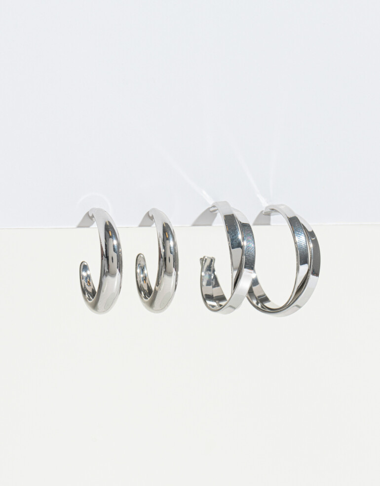 Aros Argollas Set Metal Set De Argollas Combinadas - Plateado Rodio