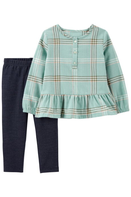 Set dos piezas calza jean y blusa de algodón diseño a cuadros. Talles 6-24M Sin color