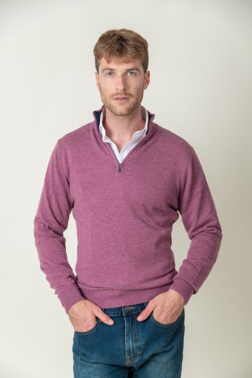 Sweater Lana Merino medio cierre Dark Pink