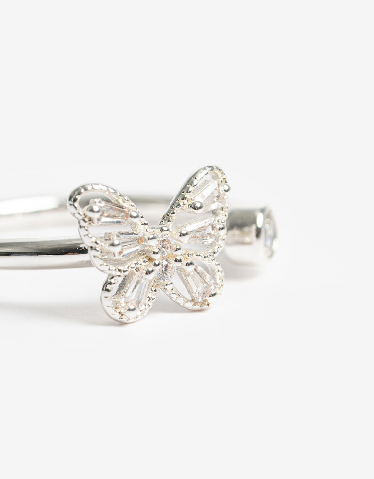 Anillos Chicos Cubic zirconia Anillo Mariposa Bañado En Plata Con Cubic Zirconia. - Plateado