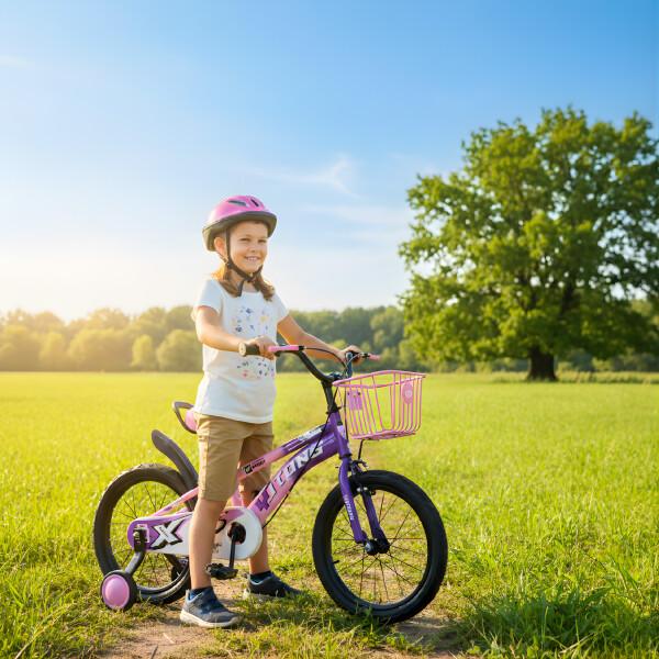 Bicicleta Infantil Yjtong R18 Canasto Rueditas Guardabarro Rosa 1