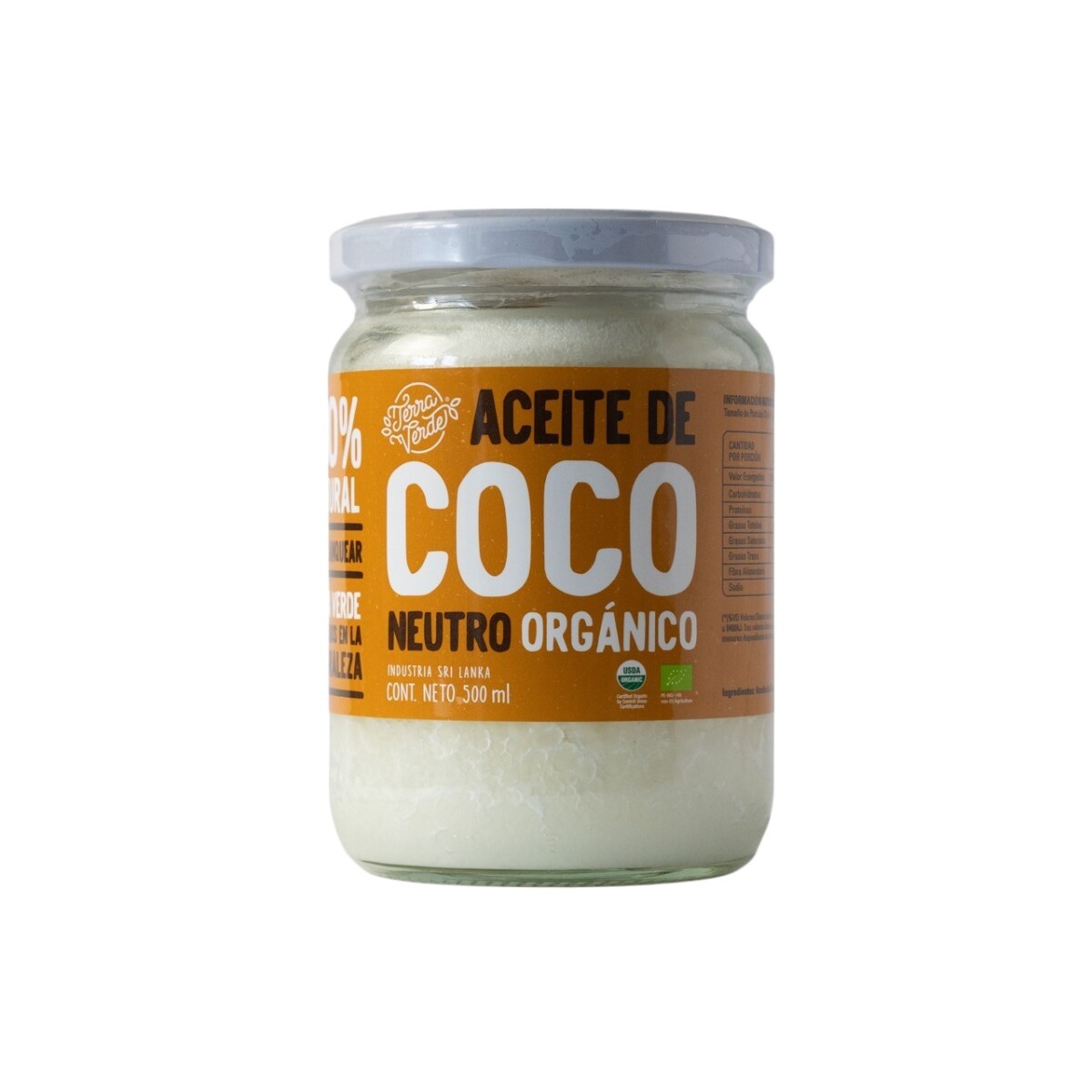 Aceite De Coco Neutro Orgánico Terra Verde 500ml 