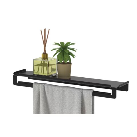TOALLERO CON ESTANTE 50CM NEGRO MATE Toallero Con Estante 50cm Negro Mate