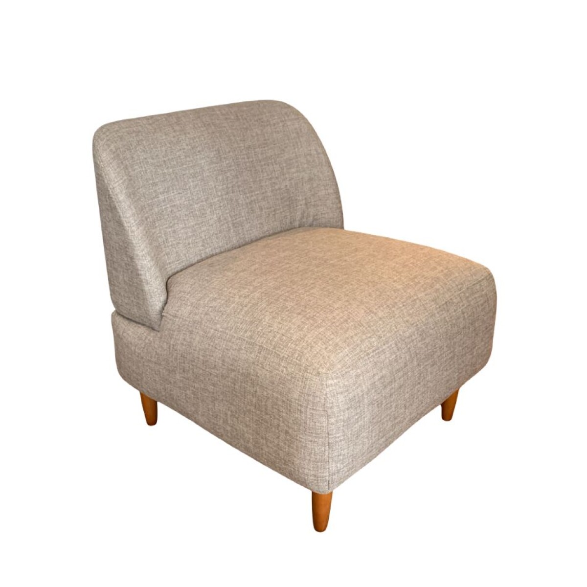 Poltrona S/ brazos respaldo curvo tapizada tela marron con puntos claro 