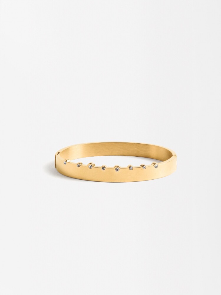 Pulsera Rígida Con Cristales - Acero Inoxidable dorado