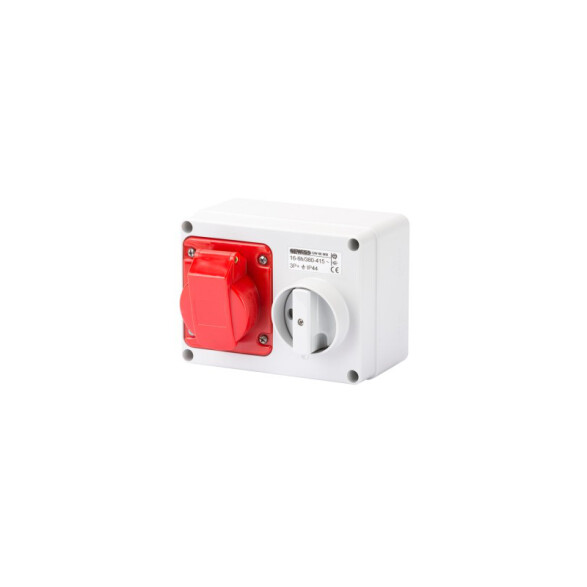 Tomacorriente exterior con llave 3P+T 16A 6HS 380V roja IP44 GG6008