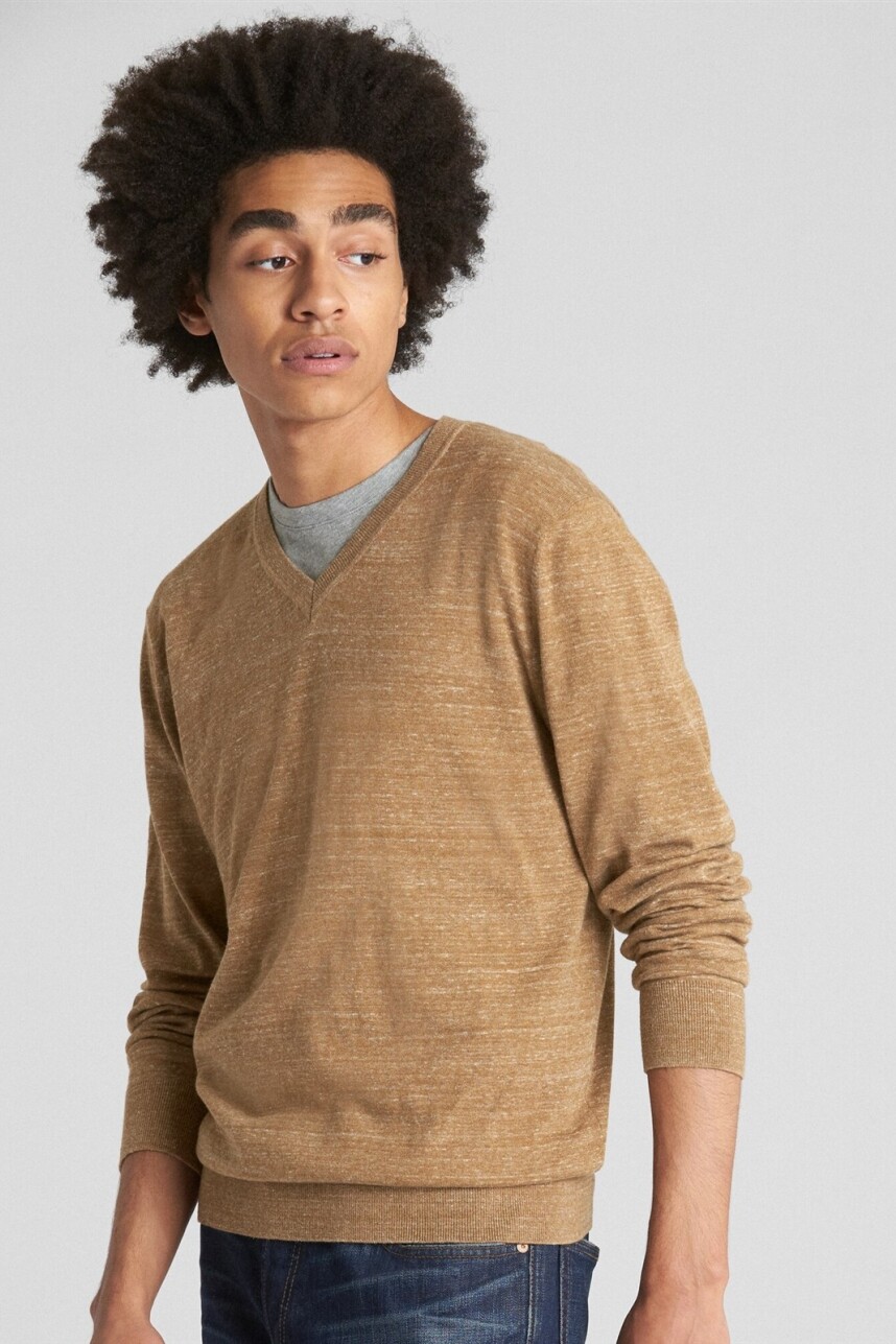 Buzo Algodón Cuello V Camel Heather B2297