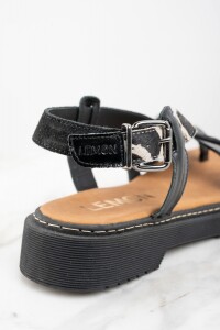 Sandalia Cuero Combinada Negro