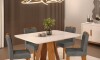 Juego De Comedor - 4 Sillas + Mesa Tapa De Vidrio - Celeste Beige / Gris