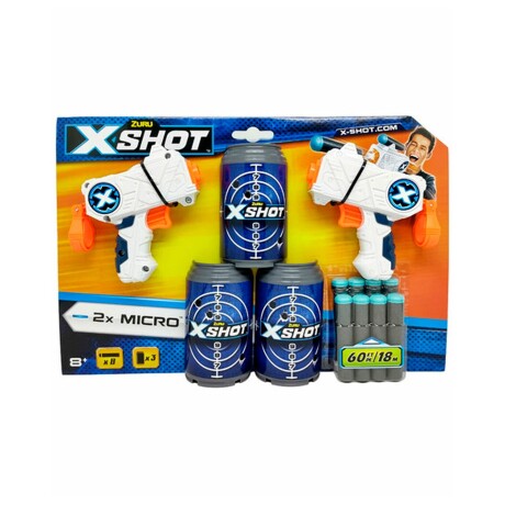 Set de 2 pistolas lanzadoras de dardos Zuru X-Shot Excel Micro con 16 dardos y 3 latas Blanco