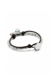 PULSERA DE BOLAS EN ALEACIÓN DE METALES BAÑADAS EN PLATA DE LEY CON CUERO Y CRISTAL DE MURANO VERDE Pulsera