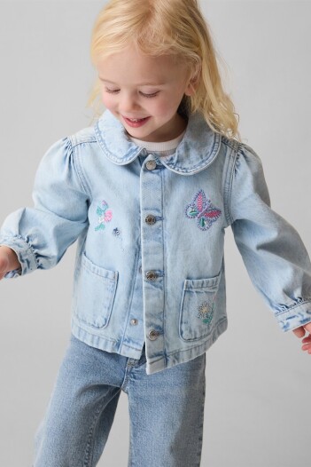 Campera De Jean Bordada Toddler Niña Light Wash