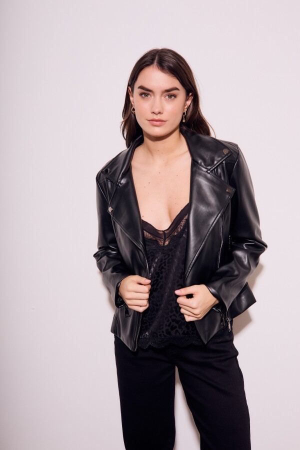 Campera Cuero Vegano Negro