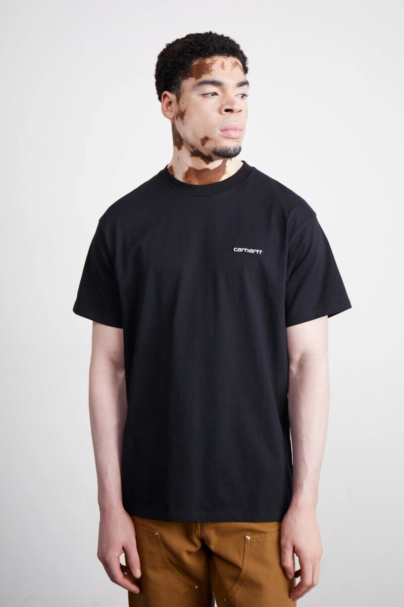 S/S SCRIPT EMBROIDERY T-SHIRT Negro
