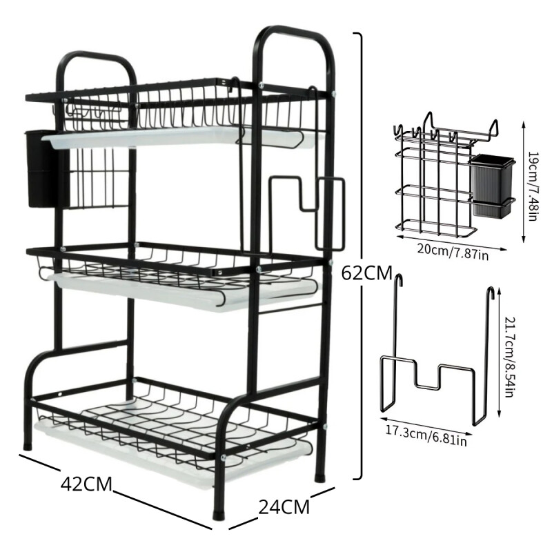 Escurridor de 3 niveles para mesada NEGRO