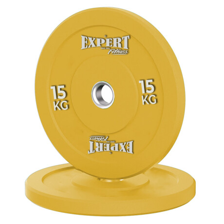 Disco Olímpico 15Kg Expert Revestido En Goma C/ Aro Metal Pesa P/ Barras Amarillo