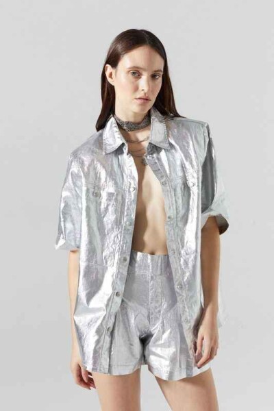 Soho Metallic Linen Shirt Plata