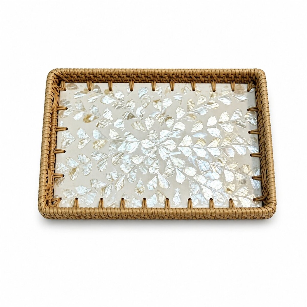 BANDEJA RECTANGULAR 33X23X4CM FIBRA Y NACAR BLANCO 