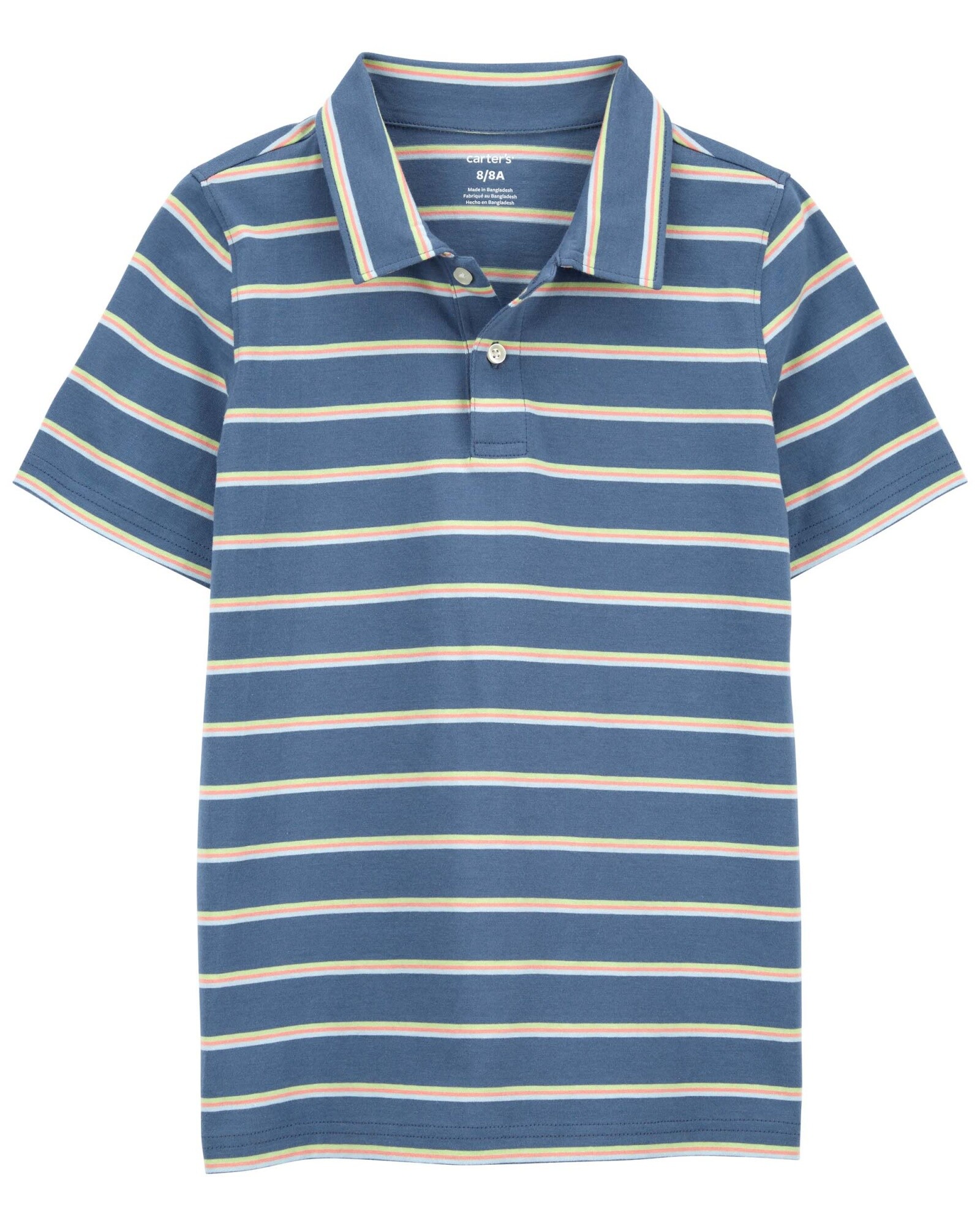 Remera polo de algodón, manga corta, diseño a rayas Sin color