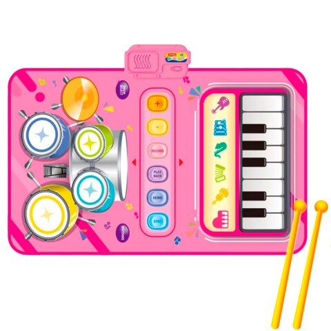 Alfombra Musical Infantil 2 en 1 Piano y Batería 80 x 55 cm Rosa