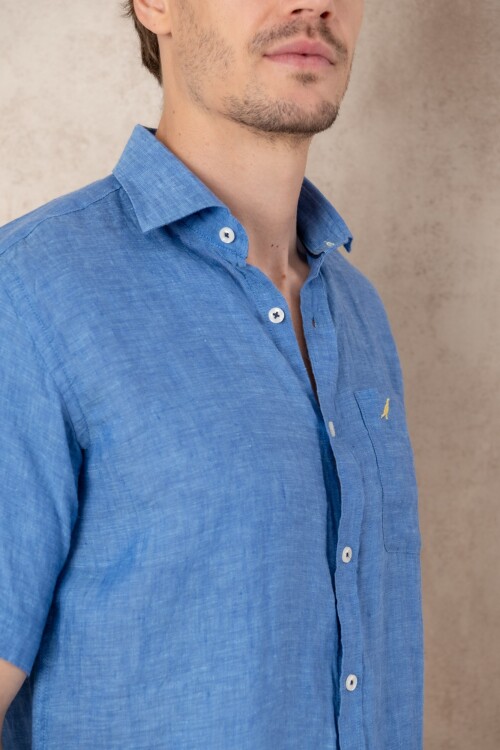 Camisa Lino manga corta Blue