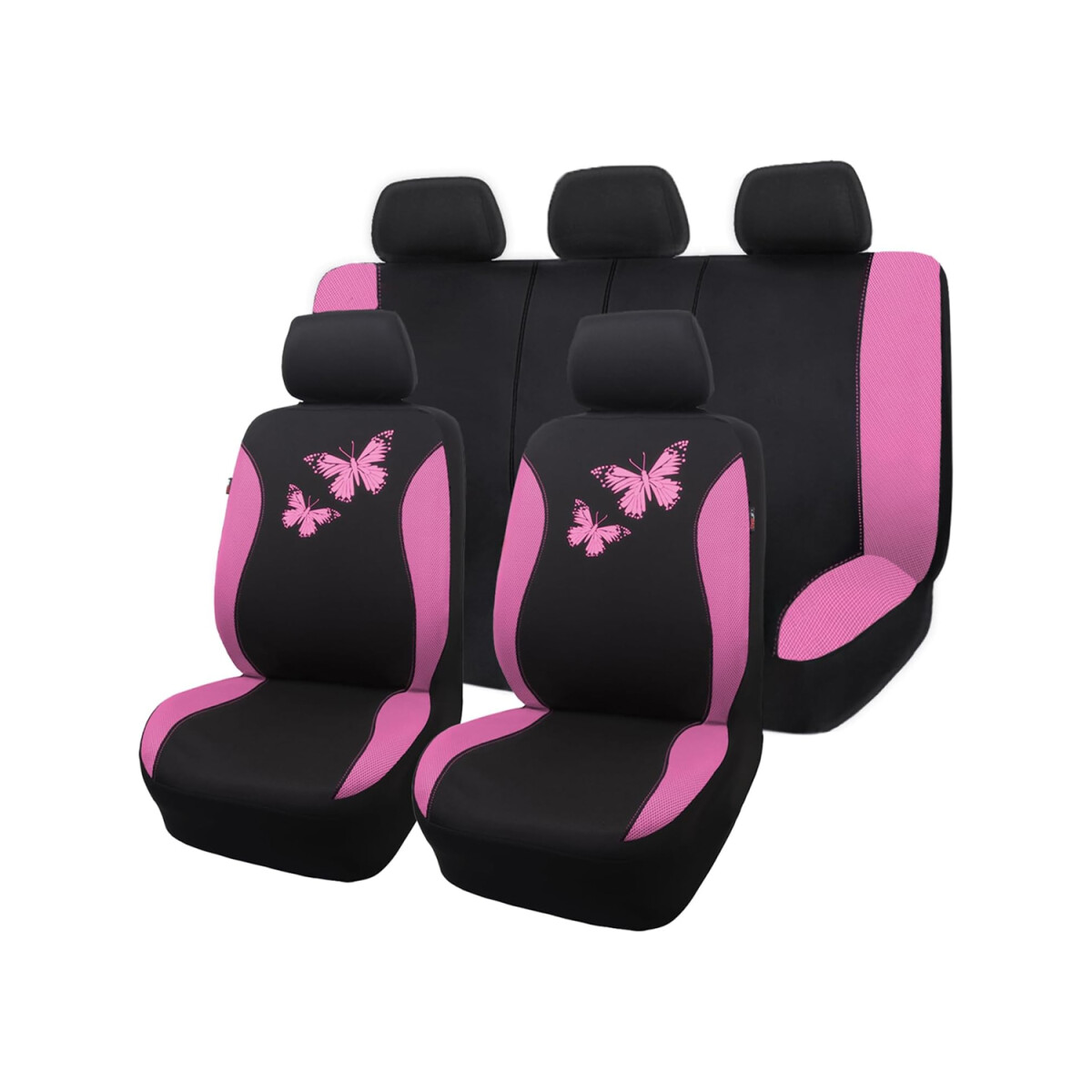 Cubreasientos Negro De Tela Con Mariposas Rosas 9 Piezas 