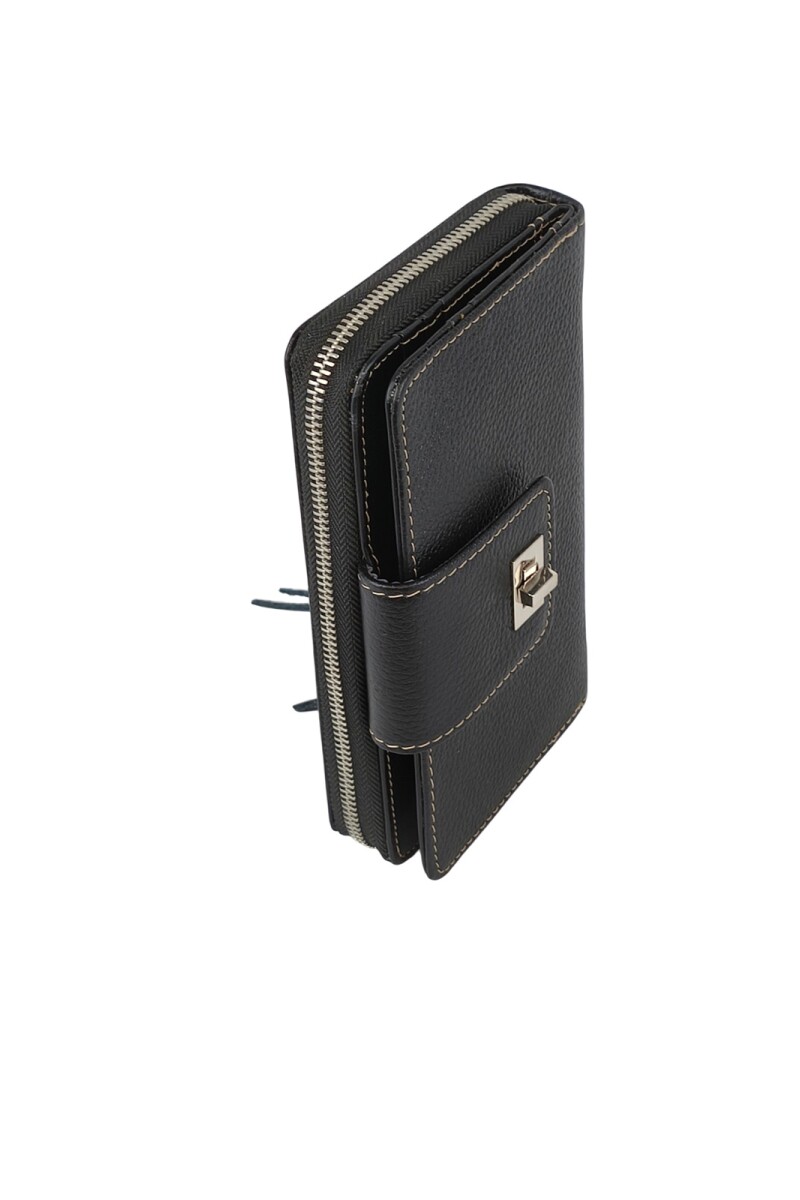 Monedero con tarjetero y cierre metálico Negro
