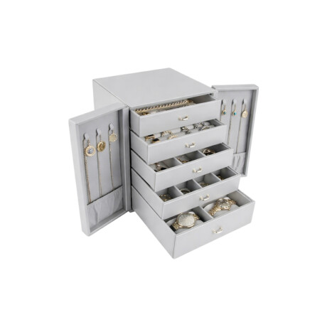 Joyero organizador con cajones y puertitas - 21x17x24cm Gris
