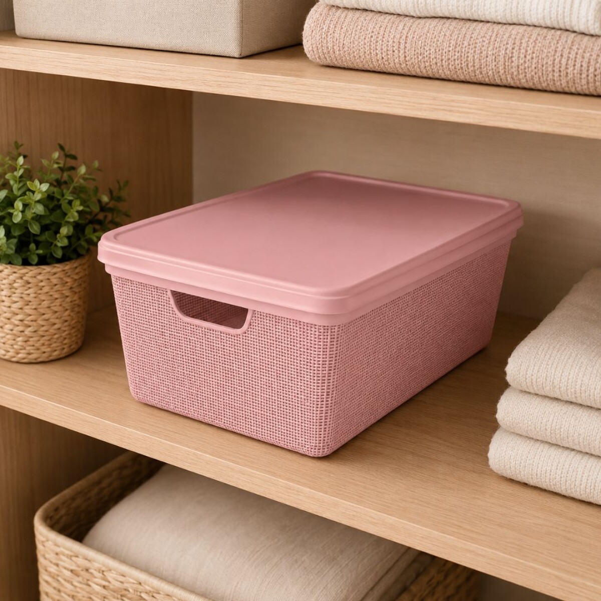 Caja organizadora Simil Rattan 1,8 litros Rosado 