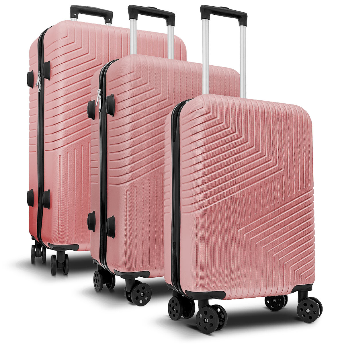 Set X3 Valijas De Viaje Rígidas 4 ruedas 20, 24 y 28 - Rosa 