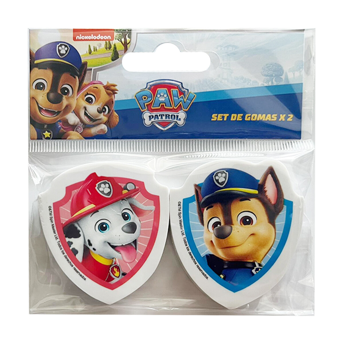 Pack x 2 Goma de Borrar Paw Patrol 4 cm - ROJO/AZUL 