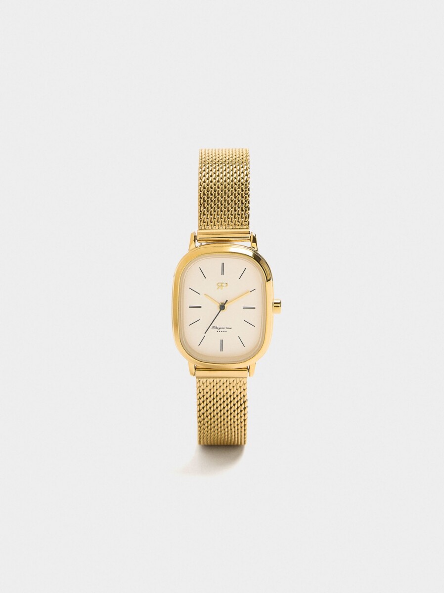 Reloj De Malla Metálica De Acero Inoxidable - dorado 