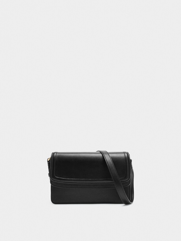 Bolso Bandolera Con Solapa Doble negro