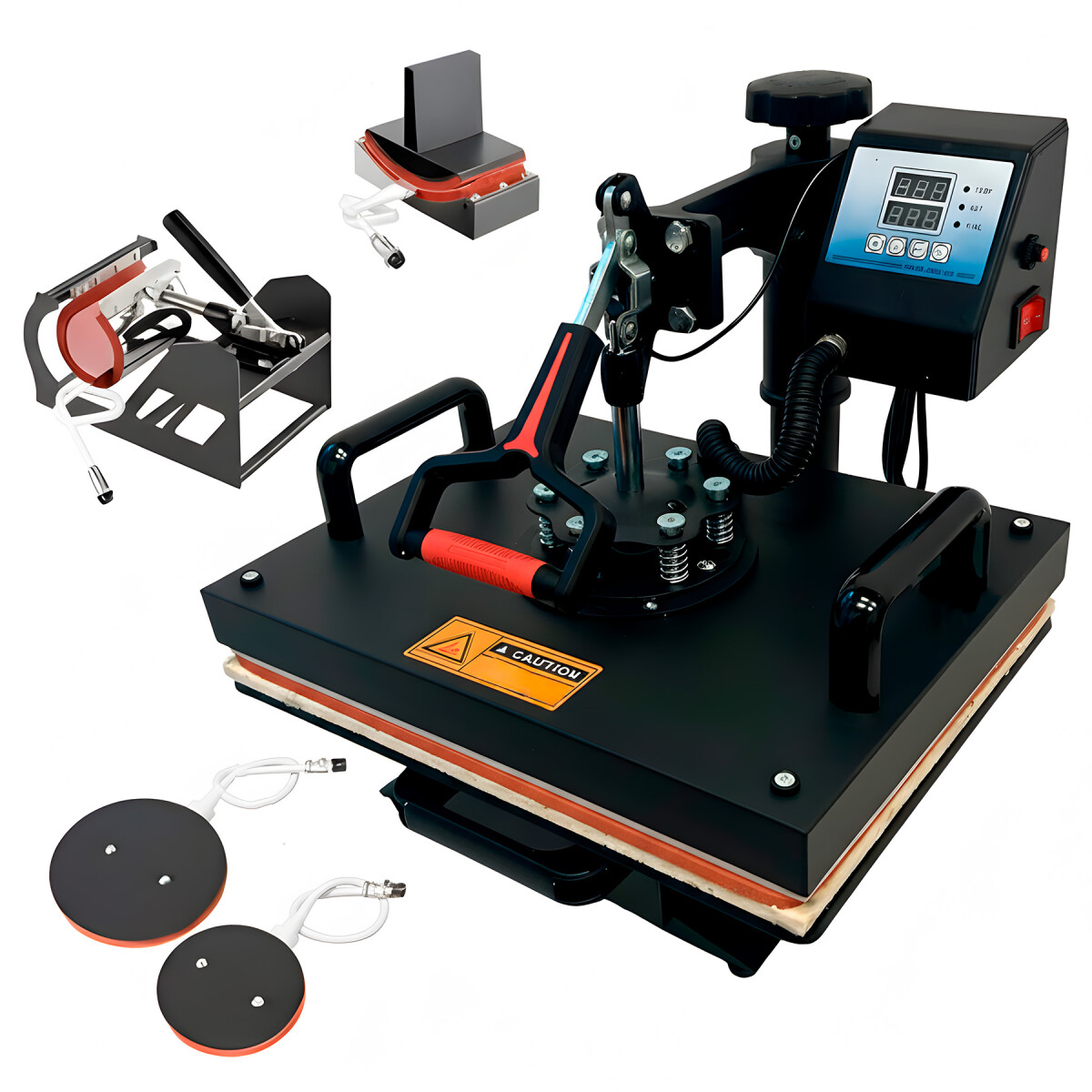 Prensa Térmica 5 En 1 Sublimación Remeras Tazas Gorros Jarra - Color Negro Rojo 