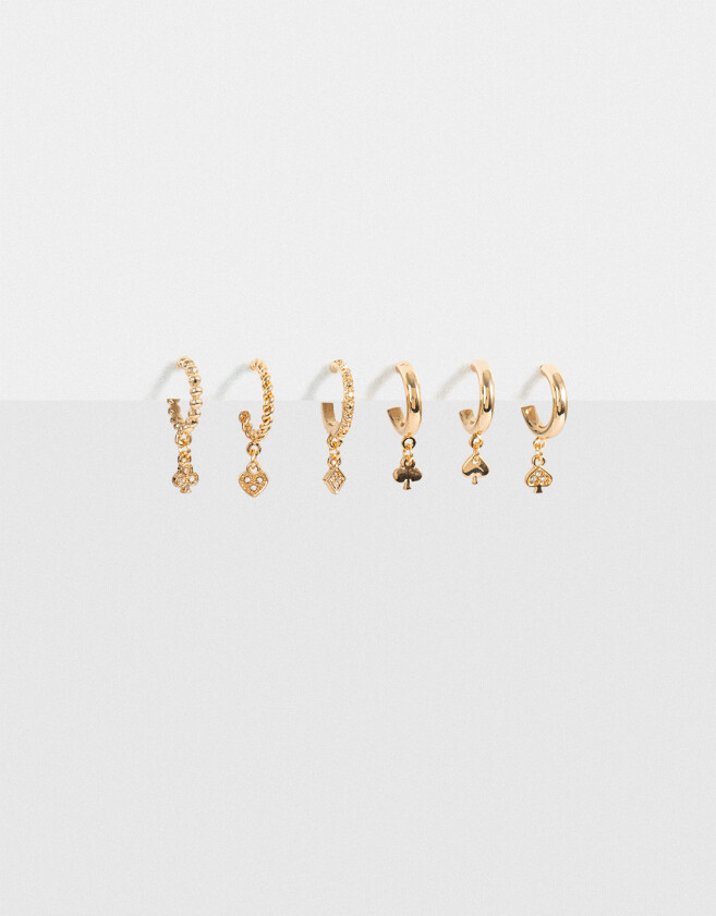 Aros Argollas Set Con strass Set De Argollas Con Multidijes - Dorado
